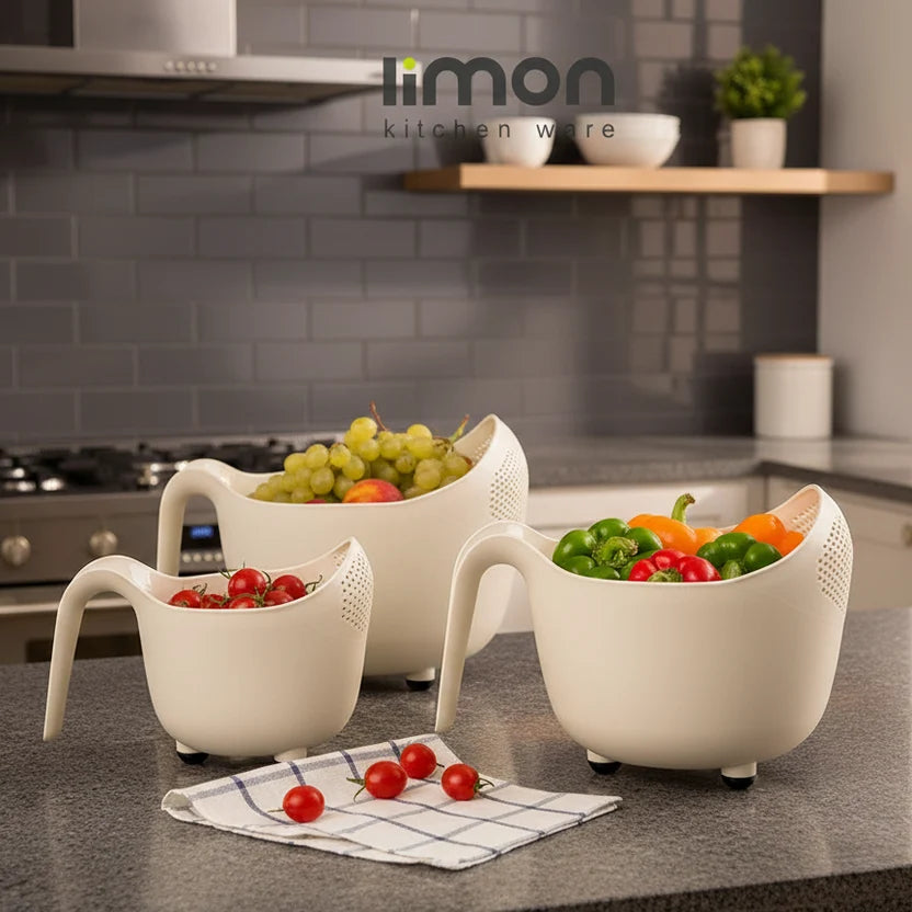 Pack of 3 Fruits and Vegetables Wash Bowl with Drainer (3035)