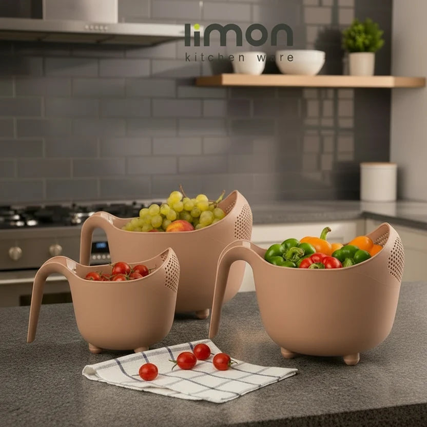 Pack of 3 Fruits and Vegetables Wash Bowl with Drainer (3035)