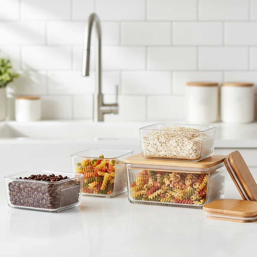 Robust 3-Piece Glass Container Set with Wooden Lid (2211)