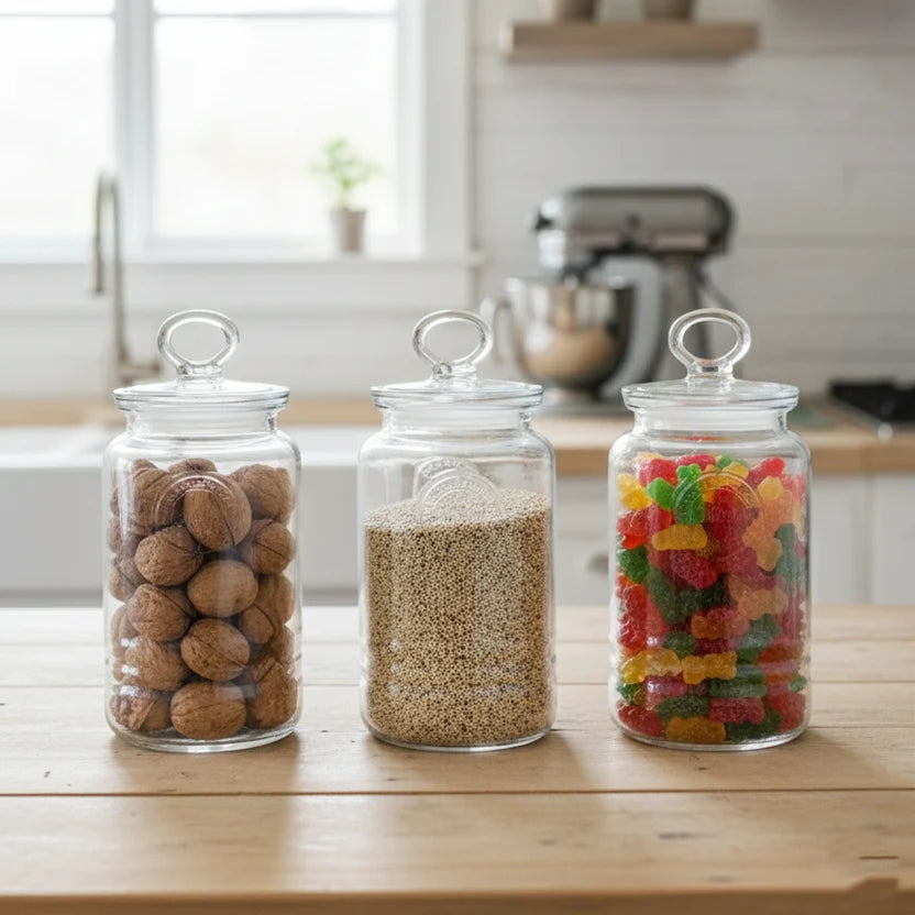 3-Pcs Rustic Design Handmade Glass Canister Set