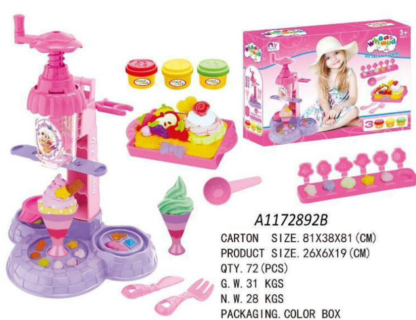 Wheat Mud Ice Cream Maker Play Set | Kids Kitchen Pretend Play Dough & Noodle Machine Toy with Molds & Accessories (Model A1172892B)
