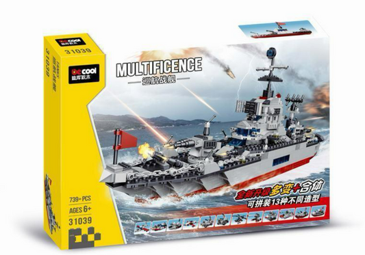 BeCool MULTIFICENCE 13-in-1 Military Warship & Battleship Building Blocks Set | 739+ PCS Brick Toy for Kids (Model 31039)
