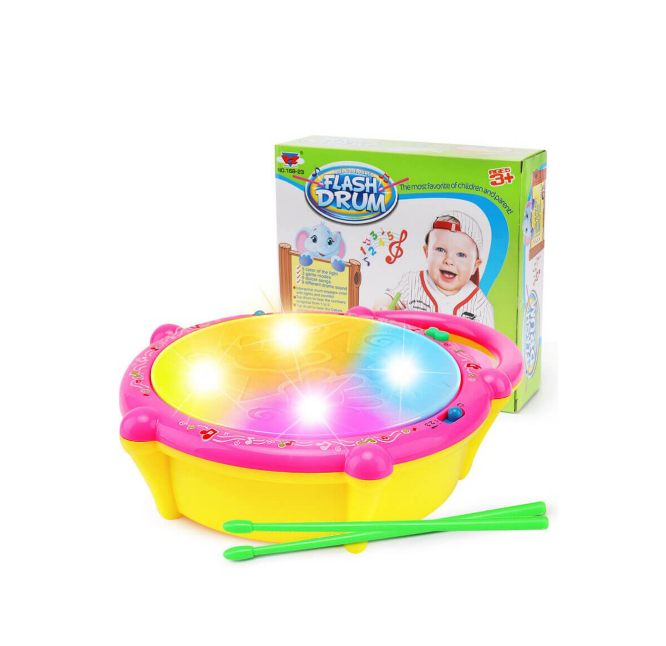 Flash Drum Musical Toy with Flashing Lights & Drumsticks for Kids