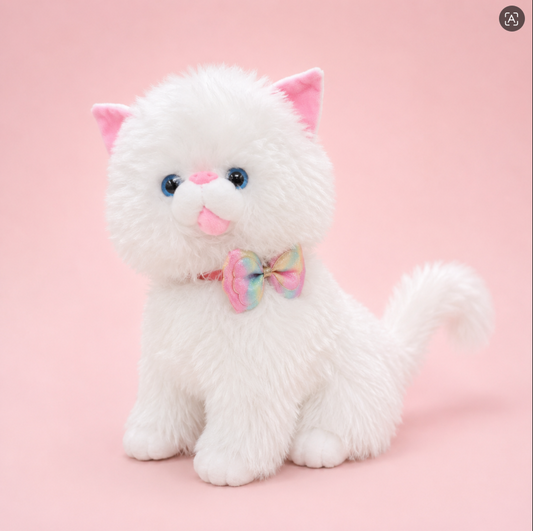 Bow Tie Persian Cat Plush Toy – Super Soft White Fluffy Cat for Kids & Gifting