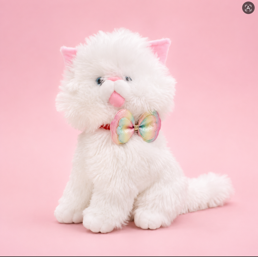 Bow Tie Persian Cat Plush Toy – Super Soft White Fluffy Cat for Kids & Gifting