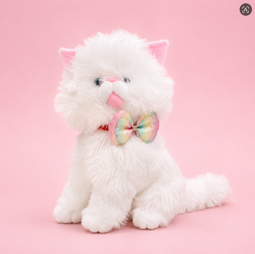 Bow Tie Persian Cat Plush Toy – Super Soft White Fluffy Cat for Kids & Gifting