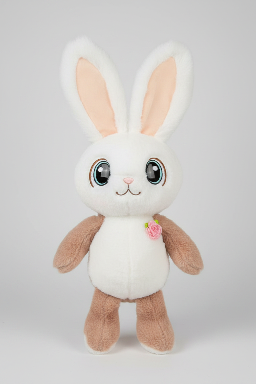 Big Eyes Rose Bunny Plush Toy – Super Soft Kawaii Rabbit Stuffed Animal for Kids