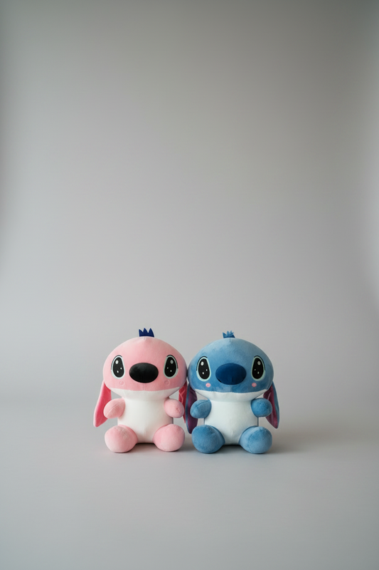 Stitch & Angel Plush Toy – Soft Stuffed Disney Couple | Blue & Pink