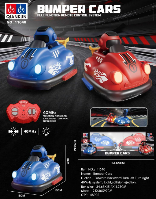 RC Bumper Cars – Full Function Remote Control Bumper Car with Lights | Blue & Red