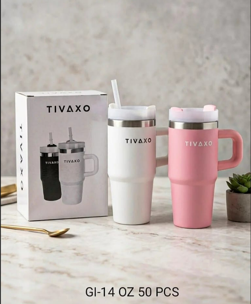 TIVAXO SUS304 40oz Stainless Steel Tumbler with Handle & Straw – 3 Colors