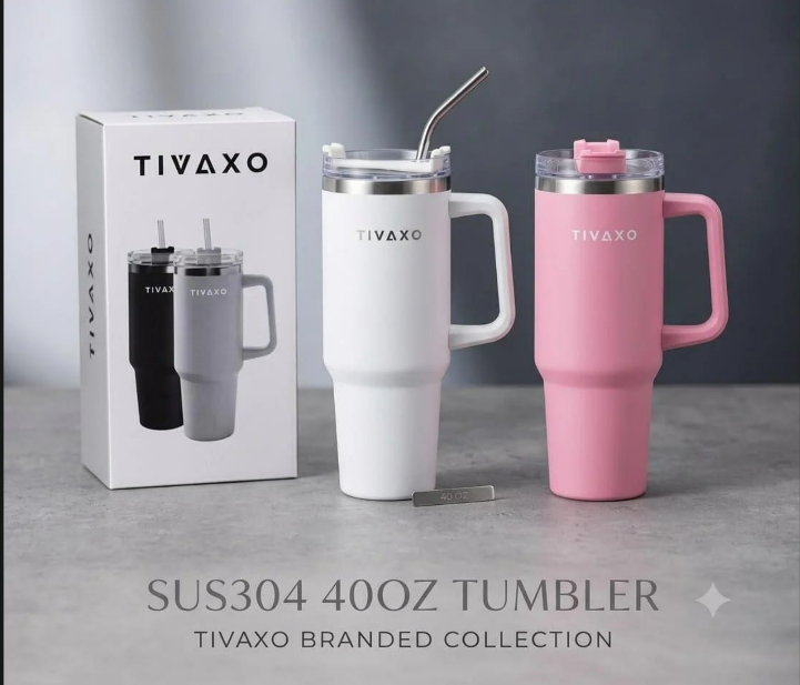 TIVAXO SUS304 40oz Stainless Steel Tumbler with Handle & Straw – 3 Colors