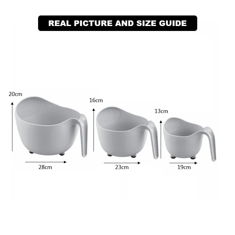 Pack of 3 Fruits and Vegetables Wash Bowl with Drainer (3035)