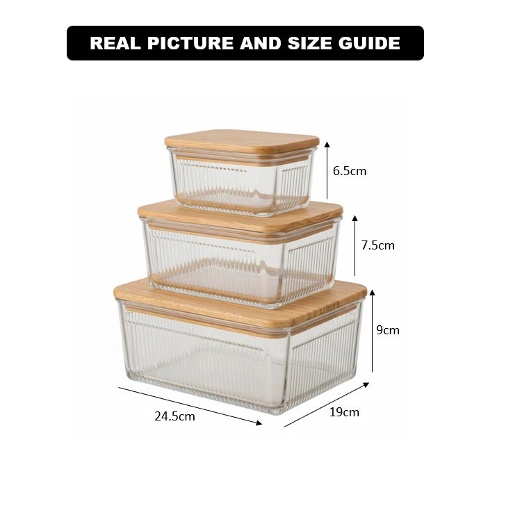 Robust 3-Piece Glass Container Set with Wooden Lid (2211)