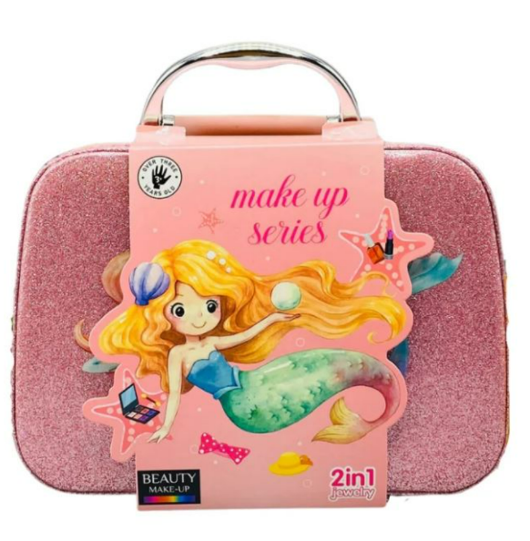 Mermaid 2-in-1 Makeup & Jewelry Set for Girls – Pink Glitter Case