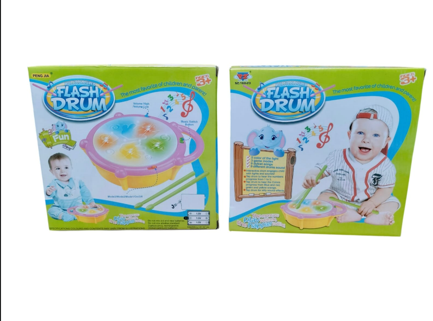 Flash Drum Musical Toy with Flashing Lights & Drumsticks for Kids