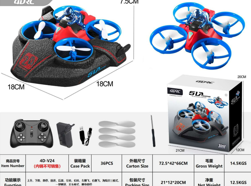 4DRC 3-in-1 SLR Drone – Air Land and Sea Remote Control Drone with Controller and Accessories