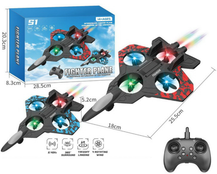 RC Fighter Plane Drone – 2.4GHz Remote Control Jet with LED Lights & 360° Stunts | Ages 14+