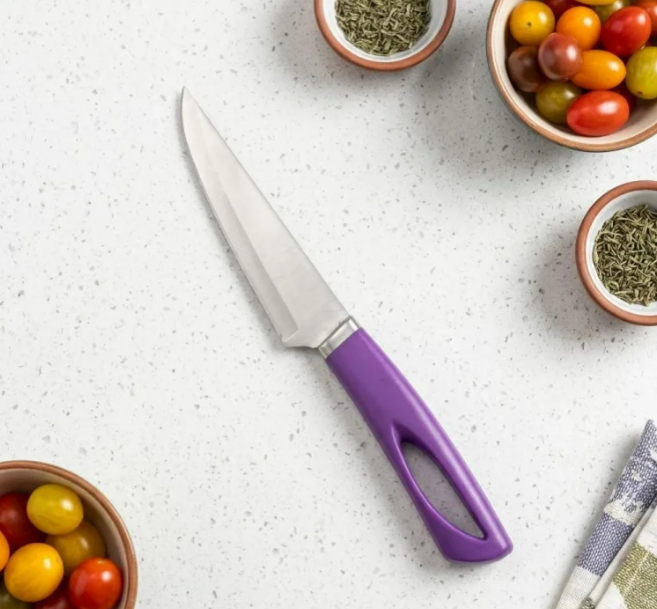 6-Piece Stainless Steel Kitchen Knife Set – Red, Purple & Green | Ergonomic Handle