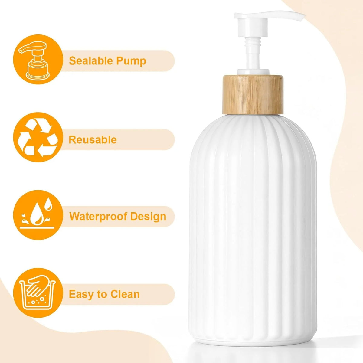 Ribbed Bamboo Pump Soap Dispenser – Black & White | Sealable Pump | 500ml | Shampoo, Body Wash & Hand Soap