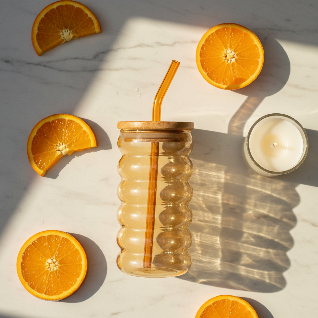 Amber Ribbed Tumbler Marble