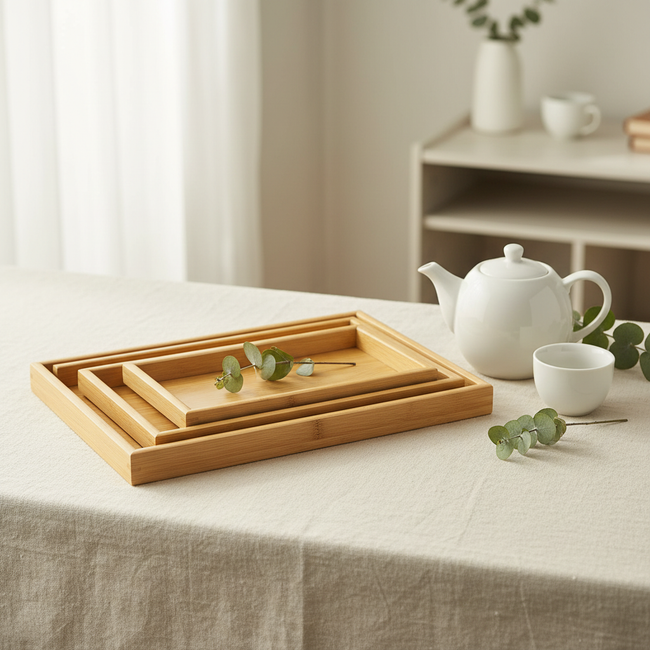 Bamboo Wooden Serving Tray Set of 3 | Rectangular | Kitchen & Dining