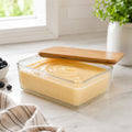 Ribbed Glass Storage Dish with Wooden Lid