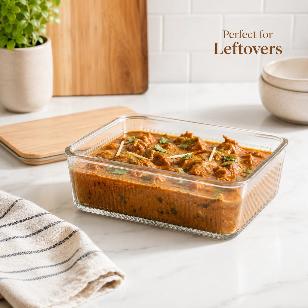Ribbed Glass Storage Dish with Wooden Lid