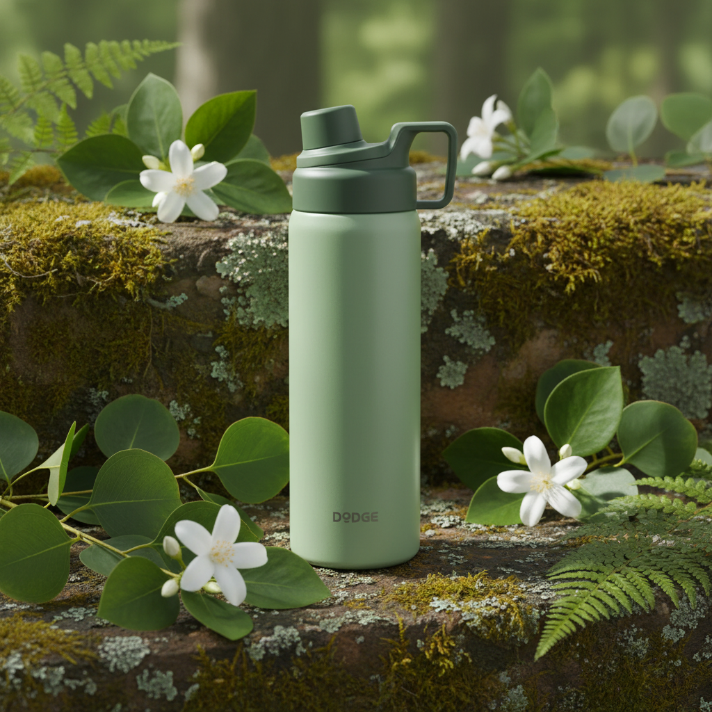 DODGE Insulated Sports Water Bottle Sage Green botanical lifestyle