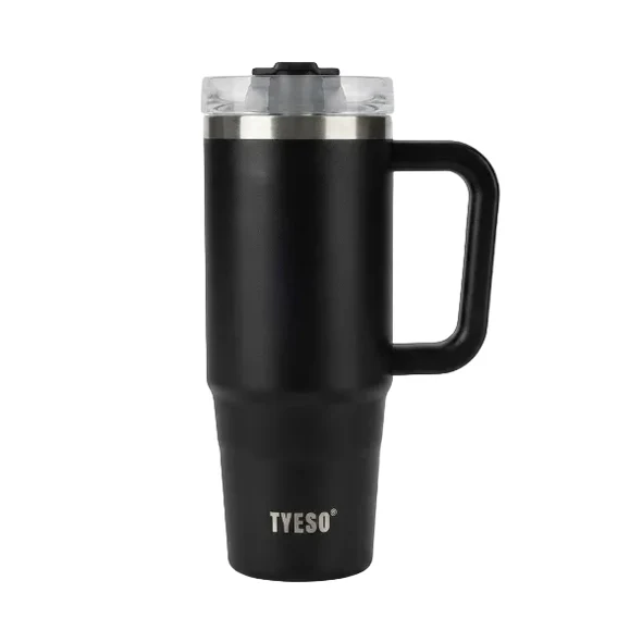 TYESO Insulated Travel Tumbler Mug Matte Black with Handle