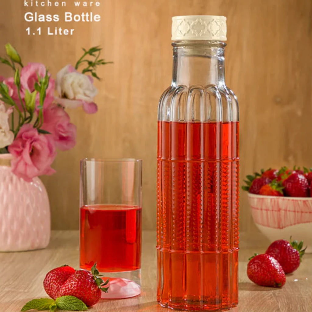 Ribbed Glass Water Bottle – 1.1 Litre