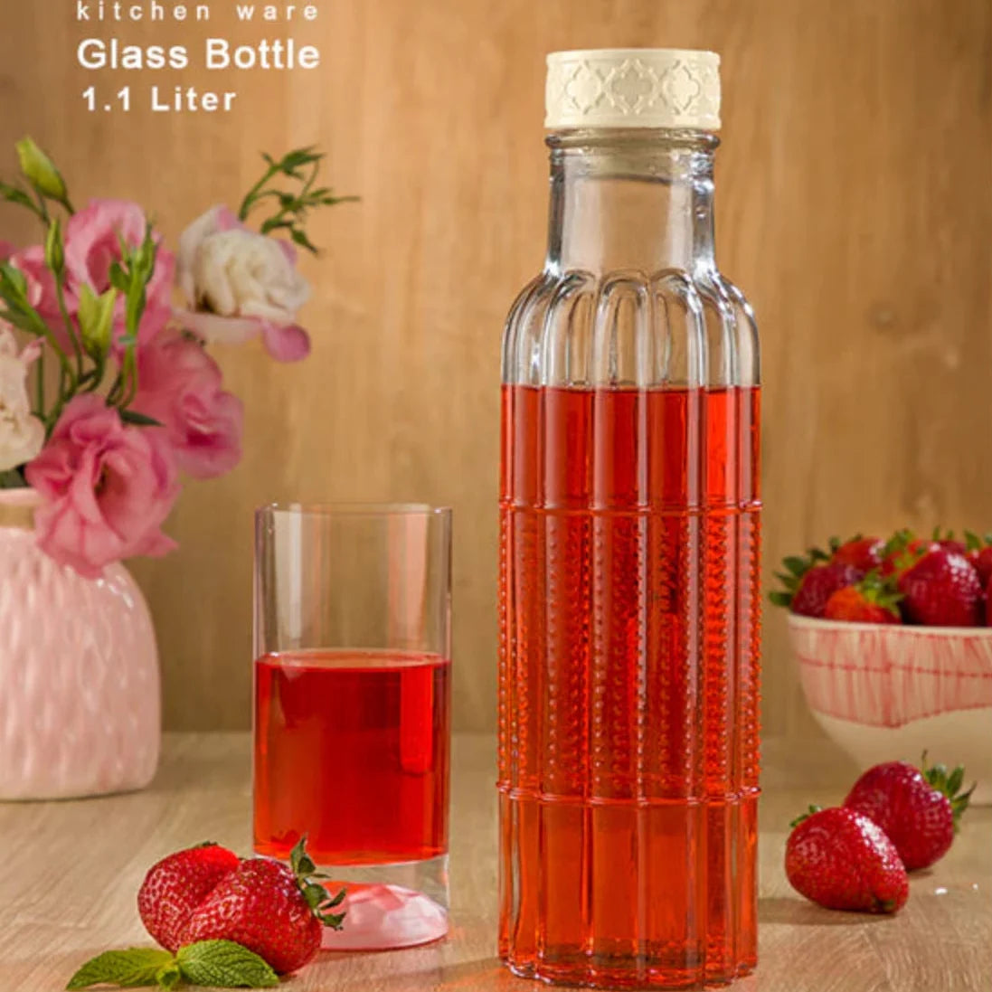 Ribbed Glass Water Bottle – 1.1 Litre
