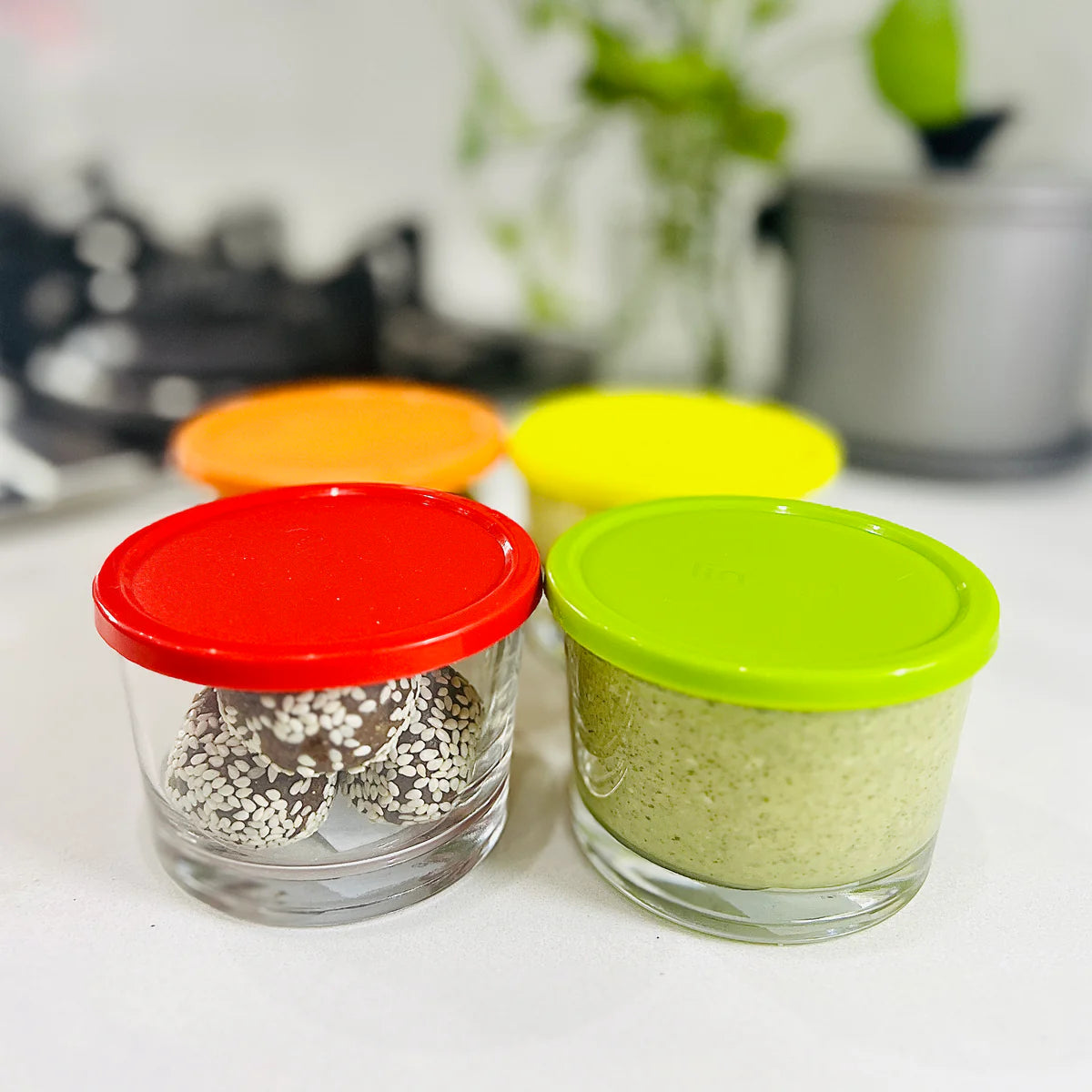 Mini Glass Storage Jars with Colorful Lids – Set of 4