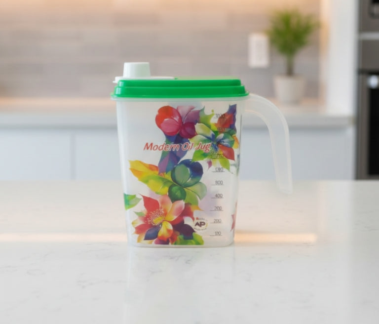 Modern Oil Jug 1000ml with Pour Spout Lid – 4 Floral Designs