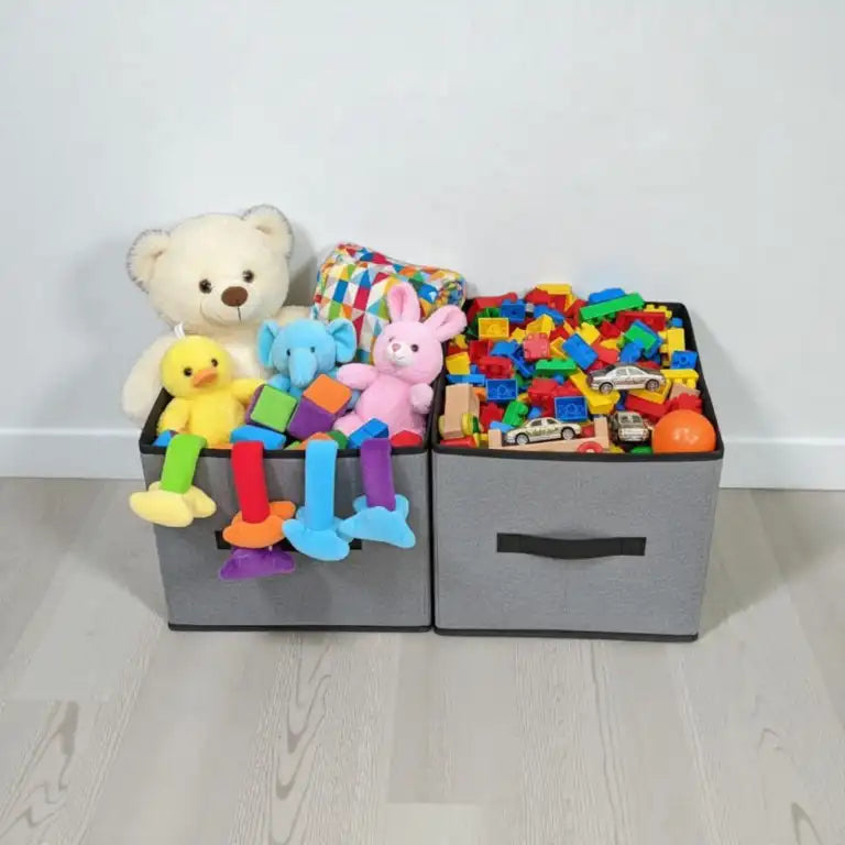 Foldable Fabric Storage Box with Lid & Label Window – Set of 2