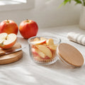 Ribbed Glass Food Storage Jar with Wooden Lid