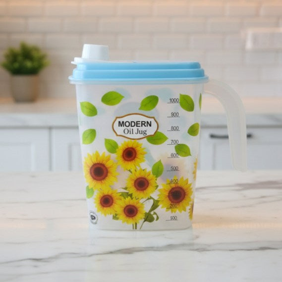 Modern Oil Jug 1000ml with Pour Spout Lid – 4 Floral Designs