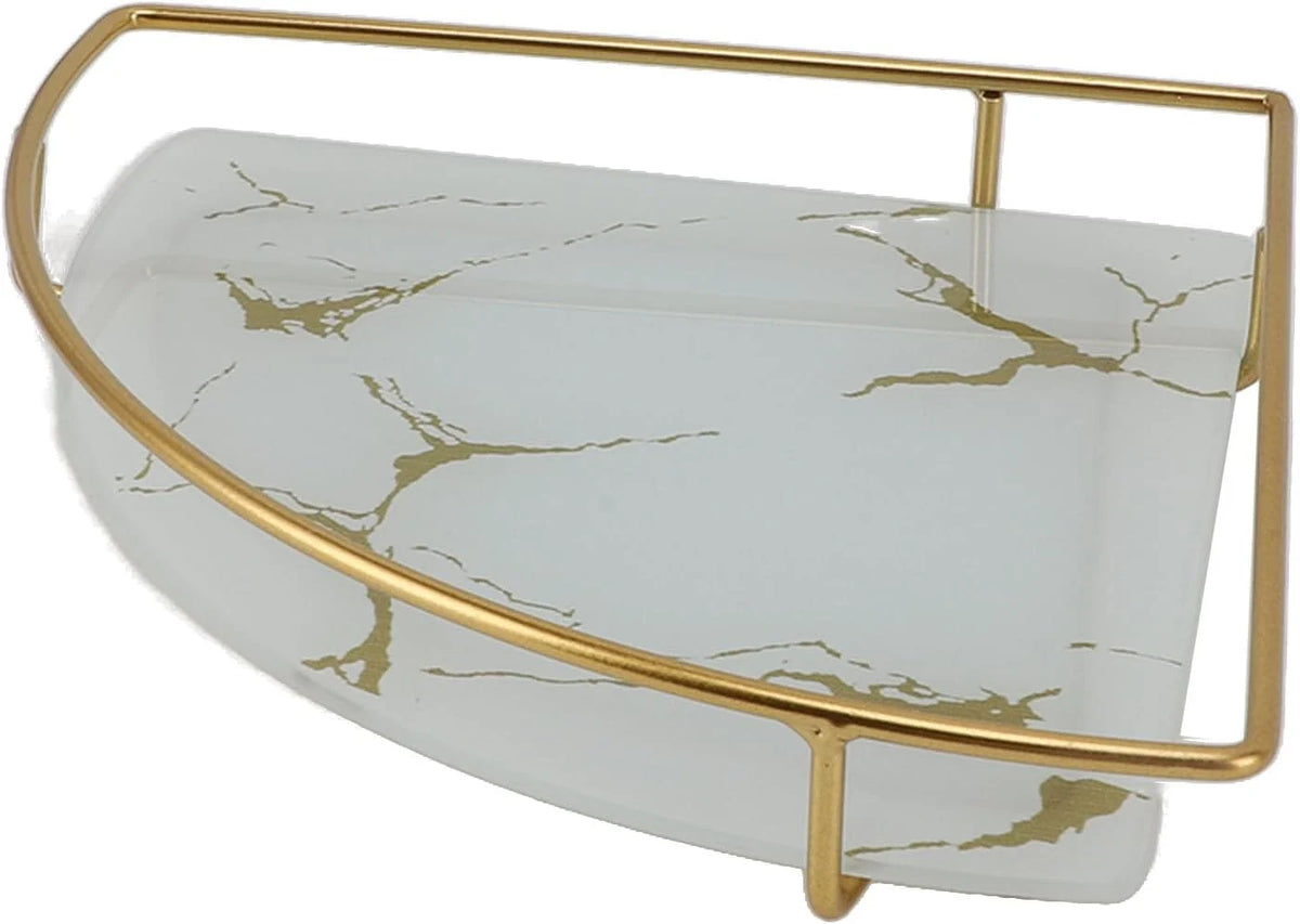 Marble & Gold Half-Moon Bathroom Vanity Tray – White & Black | Removable Gold Frame | Drain Design