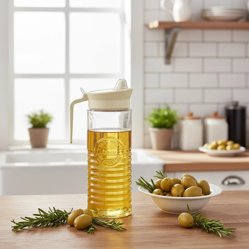 Glass Oil Dispenser Bottle with Auto-Flip Lid