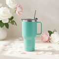 Teal Tumbler with Flowers