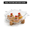 Square Glass Serving Bowl with Wooden Stand