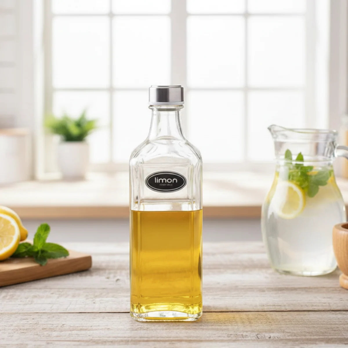 Square Glass Storage Bottle with Metal Cap