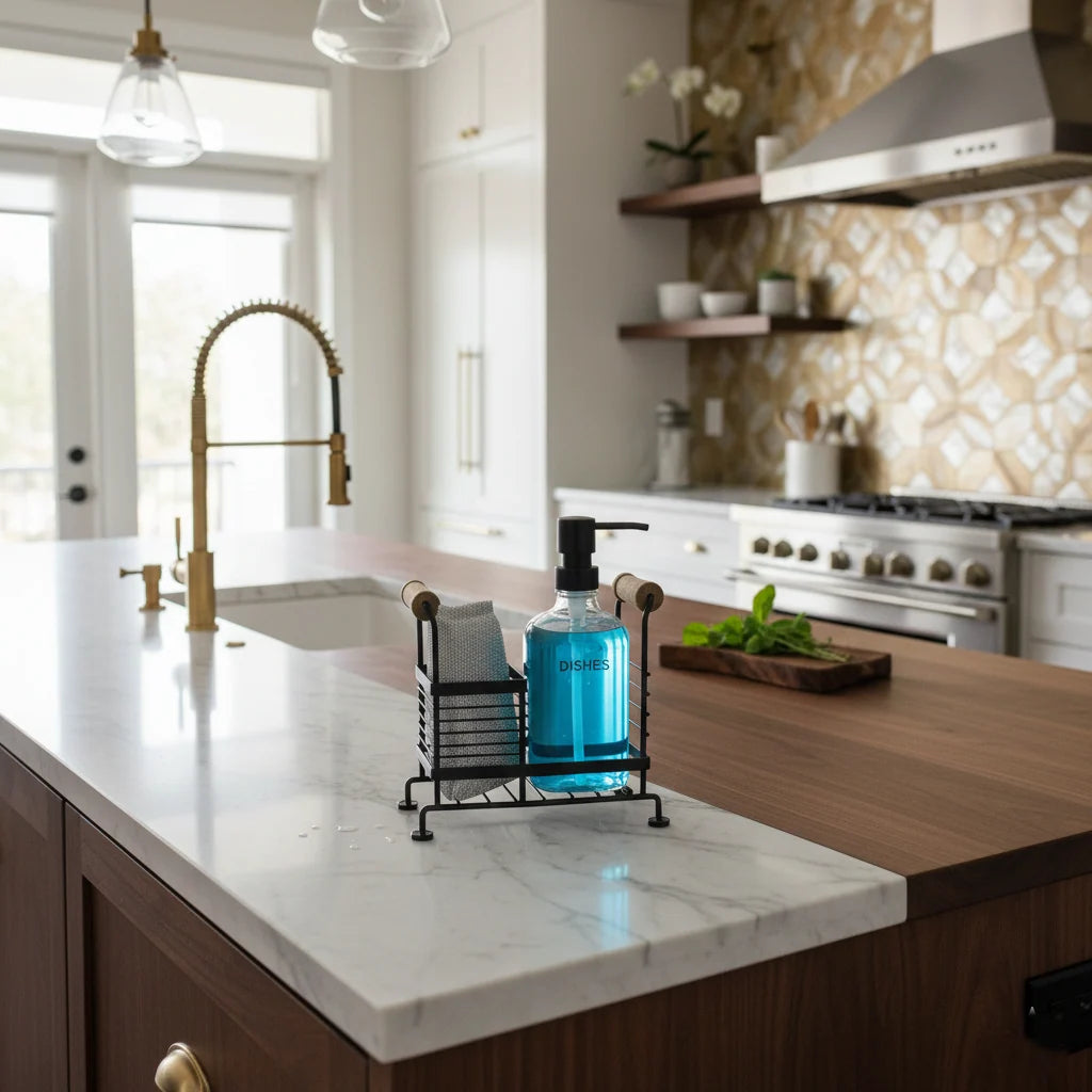 Kitchen Sink Caddy with Soap Dispenser & Sponge Holder