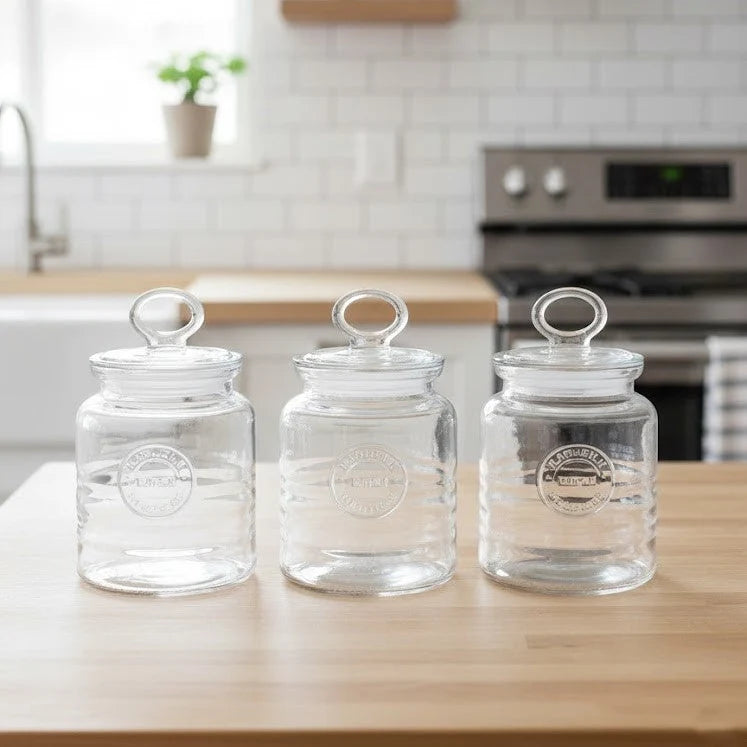 3-Pcs Rustic Design Handmade Glass Canister Set