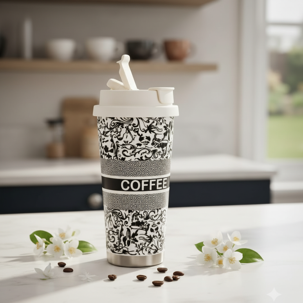 White Floral Coffee Tumbler
