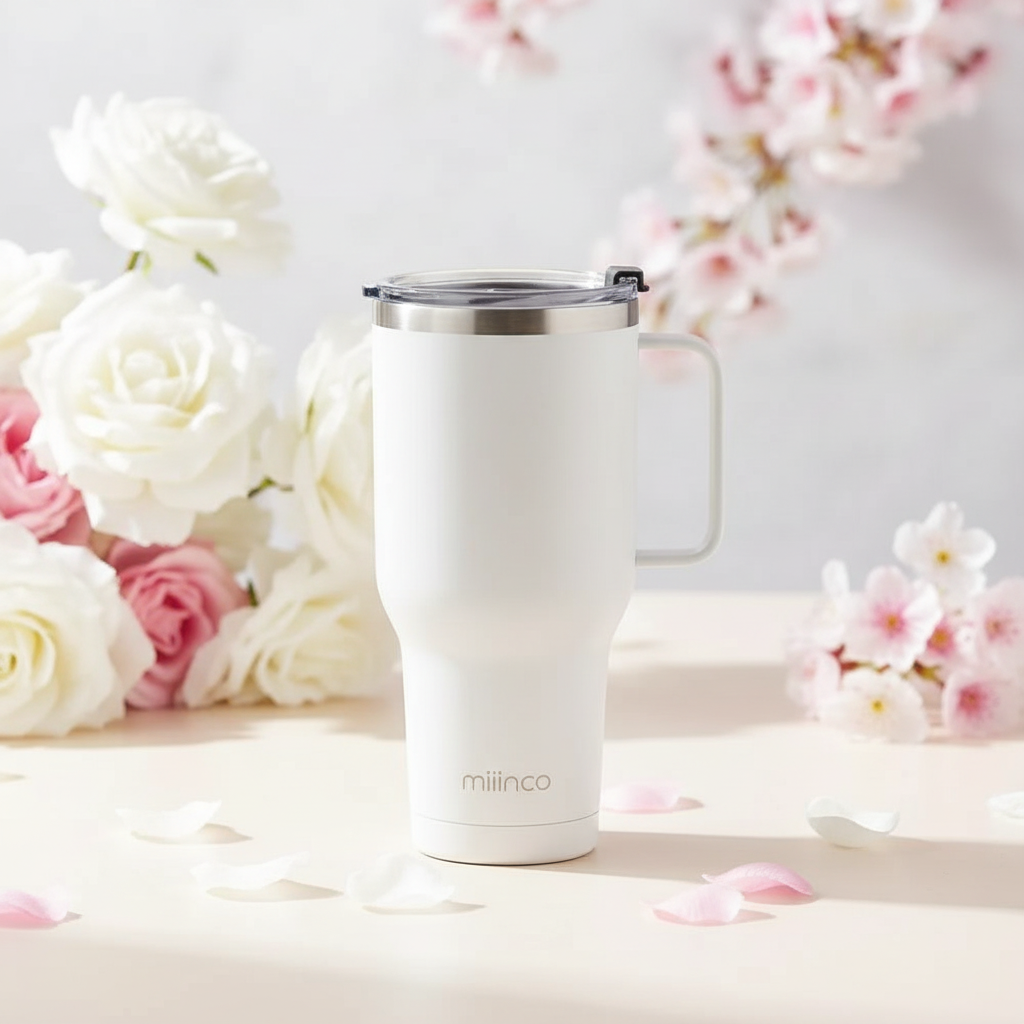 White Tumbler with Flowers