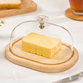 Wooden Butter Dish with Glass Dome & Crystal Knob