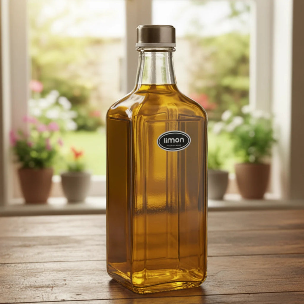 Square Glass Storage Bottle with Metal Cap